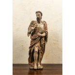 A large polychrome oak figure of John the Baptist, early 17th C.