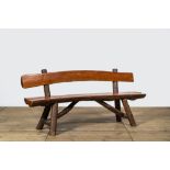 A German rural wooden bench, 20th C.