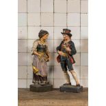 A pair of polychrome wooden figures of a man and a woman, Germany, 19th C.