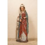 A large polychromed wooden figure of Saint Barbara, -Southern Netherlands, mid 16th C.