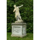 C. Michot (19th C.): Archer after the antiques, limestone on base w. mythological scenes, date 1853