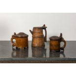 Three wooden beer mugs, Scandinavia or Germany, 17/19th C.