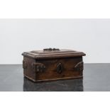 A walnut treasury box with wrought iron fittings, 17th C.