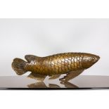 A Japanese bronze patinated koi sculpture, 19/20th C.