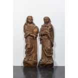 Two large carved oak figures of saints, 17/18th C.