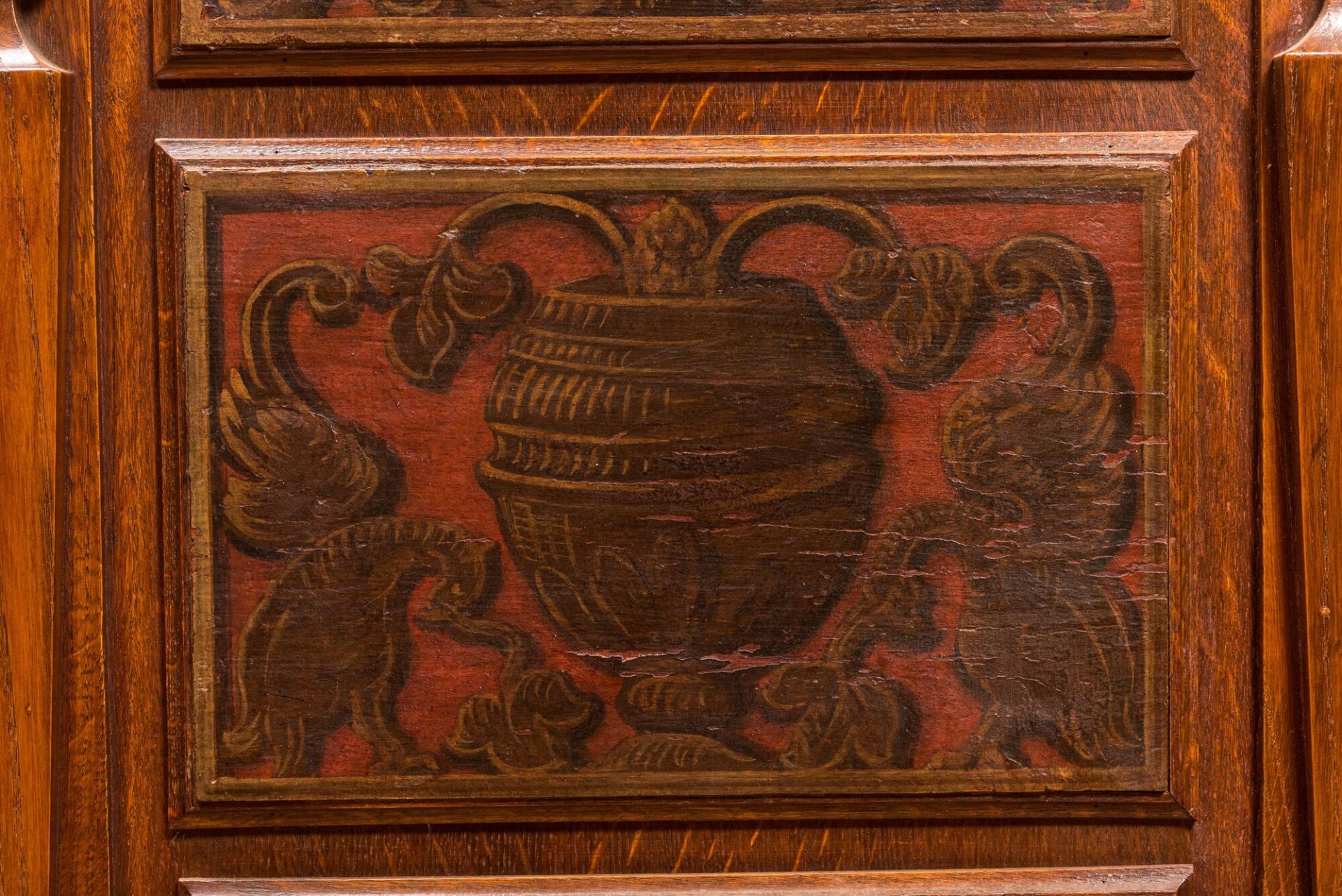 A wooden desk with six drawers with painted panels, 19th C. - Bild 5 aus 5