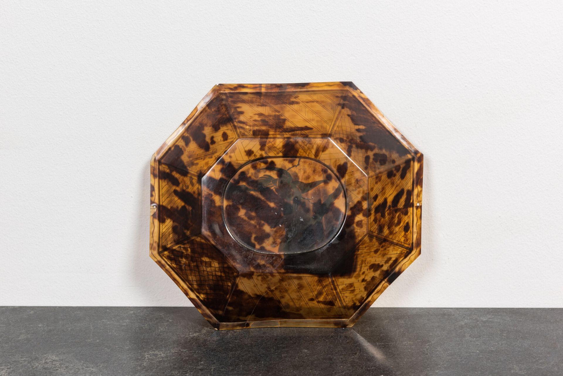 A Japanese octagonal lacquered tortoise veneer bowl, Meiji, 19th C. - Image 2 of 2