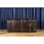 A German iron-mounted leather-clad wooden coffer, 17th C.