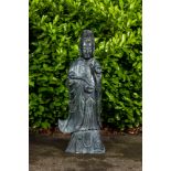 A large Chinese Nanyang black-green jade sculpture of Guanyin, 20th C.