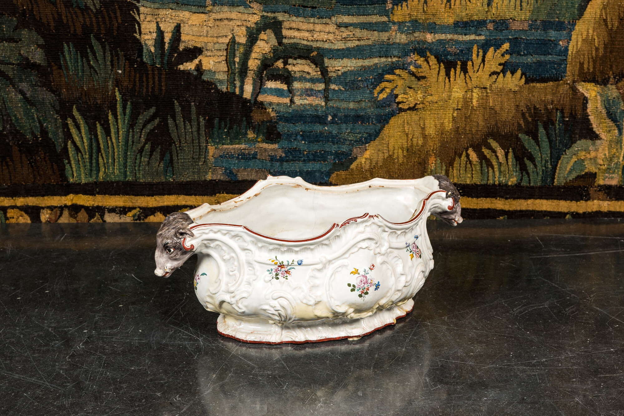 A polychrome Swedish faience jardiniere, probably Rorstrand, dated 1760