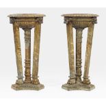 A pair of impressive French grey and yellow marble planters in Roman style, 19th C.