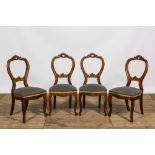 Four French walnut chairs with gray upholstery, 20th C.