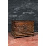 A Norman oak coffer with relief design, 16th C. and later