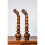 A pair of Italian baluster-shaped elements topped with lion's heads, 17/18th C. and later