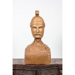 A patinated wooden bust of a Roman legionary, ca. 1900