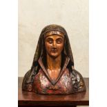 A French Gothic Revival polychrome wooden ladies bust, 19th C.