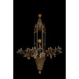 A Gothic Revival polychrome and partly gilt chandelier, ca. 1900