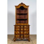 A Dutch mahogany floral marquetry dresser-display cabinet, 19th C.