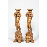 A pair of gilt wooden bacchante-shaped pedestals, 19/20th C.