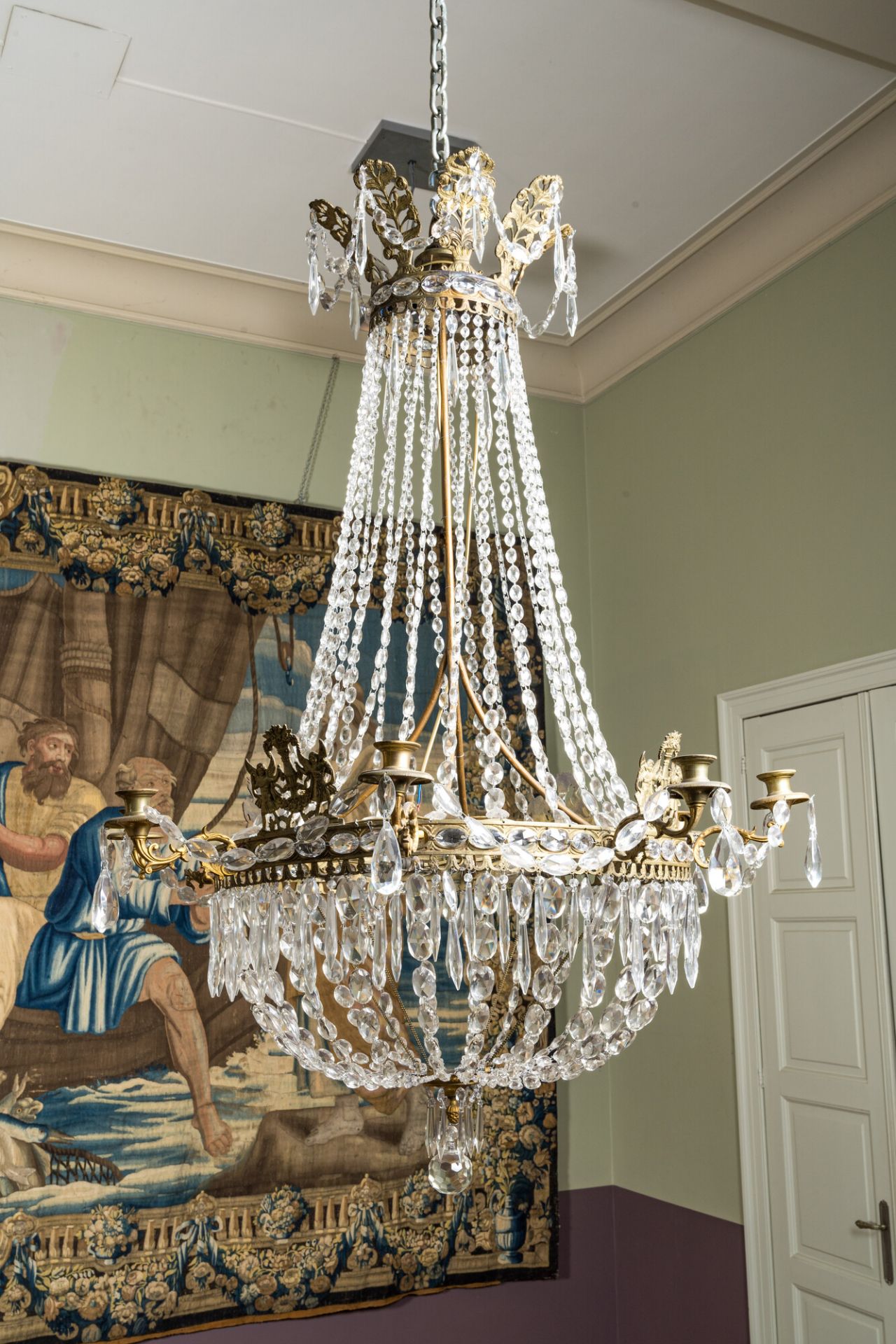 A large 'sac-ˆ-perles' chandelier, 19th C.