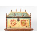 An Italian polychromed armorial wooden coffer, 16/17th C.