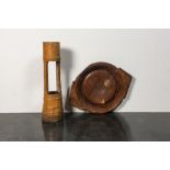 A large burl wooden tray and a bamboo vase, 17/18th and 19th C.