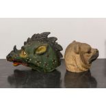 Two polychrome papier-m‰chŽ carnival masks of a dragon and a bear, Aalst, 1st half 20th C.