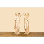 A pair of white patinated wooden models of caryatids, ca. 1900