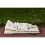 A white marble funerary monument with a sleeping young lady, 20th C.