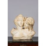 An Italian white marble sculpture of Dante Alighieri and his beloved Beatrice, ca. 1900