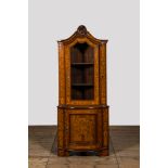 A Dutch mahogany and floral marquetry corner cabinet, 19th C.