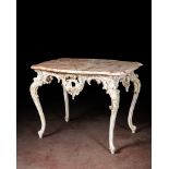 A patinated walnut Louis XV-style console table with marble top, 19th C.