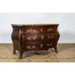 A French Louis XV-style bronze mounted chest of drawers with marble top, 19th C.