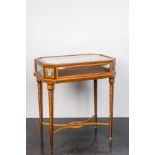 A French marquetry table display mounted with Wedgwood plaques, 2nd half 19th C.