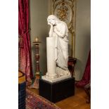 A large marble sculpture of a weeping lady or pleurant resting on a column, France, 19th C.