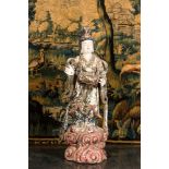 A large Chinese polychrome wooden sculpture of Guanyin, 20th C.