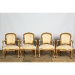 Four French wooden Louis XV-style armchairs, 19th C.