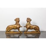 A pair of gilt wooden models of sphinx, France or Italy, 18th C.