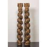 A pair of polychrome wooden 'grapevine' columns, France or Italy, 18/19th C.