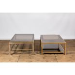 Two rectangular chromed brass and glass coffee tables, 20th C.