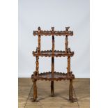 A naturalistic wooden corner rack with three shelves, 19/20th C.