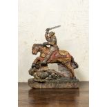 A polychrome wooden group of Saint George defeating the dragon, probably Germany, 17/18th C.