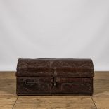 A Spanish embossed leather wooden coffer, 17th C.