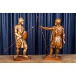 A pair of Italian wooden figures of Roman soldiers, 20th C.