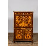 A Dutch floral marquetry 'secrŽtaire ˆ abattant' with marble top, 19th C.