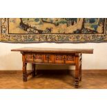 A Spanish walnut table with three drawers, 17th C.