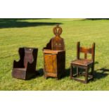 Three wooden childs chairs, 19/20th C.