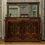 A French Napoleon III-style marble-topped mirror buffet in Boulle-style copper-inlaid wood, 19th C.