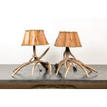 A pair of deer antler table lamps, 20th C.