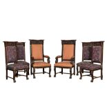 A pair of oak wooden armchairs and four Historicism chairs, 19/20th C.